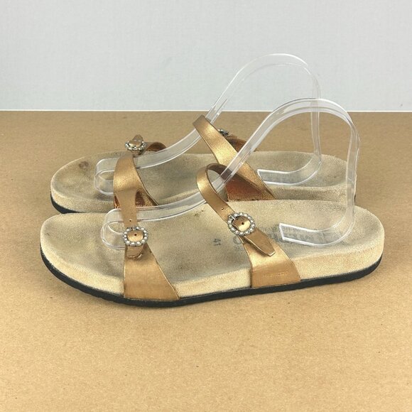 Mephisto Idelya Gold Leather Sandals Womens 11 EU 41 Slip On Slide Comfort - Picture 1 of 10